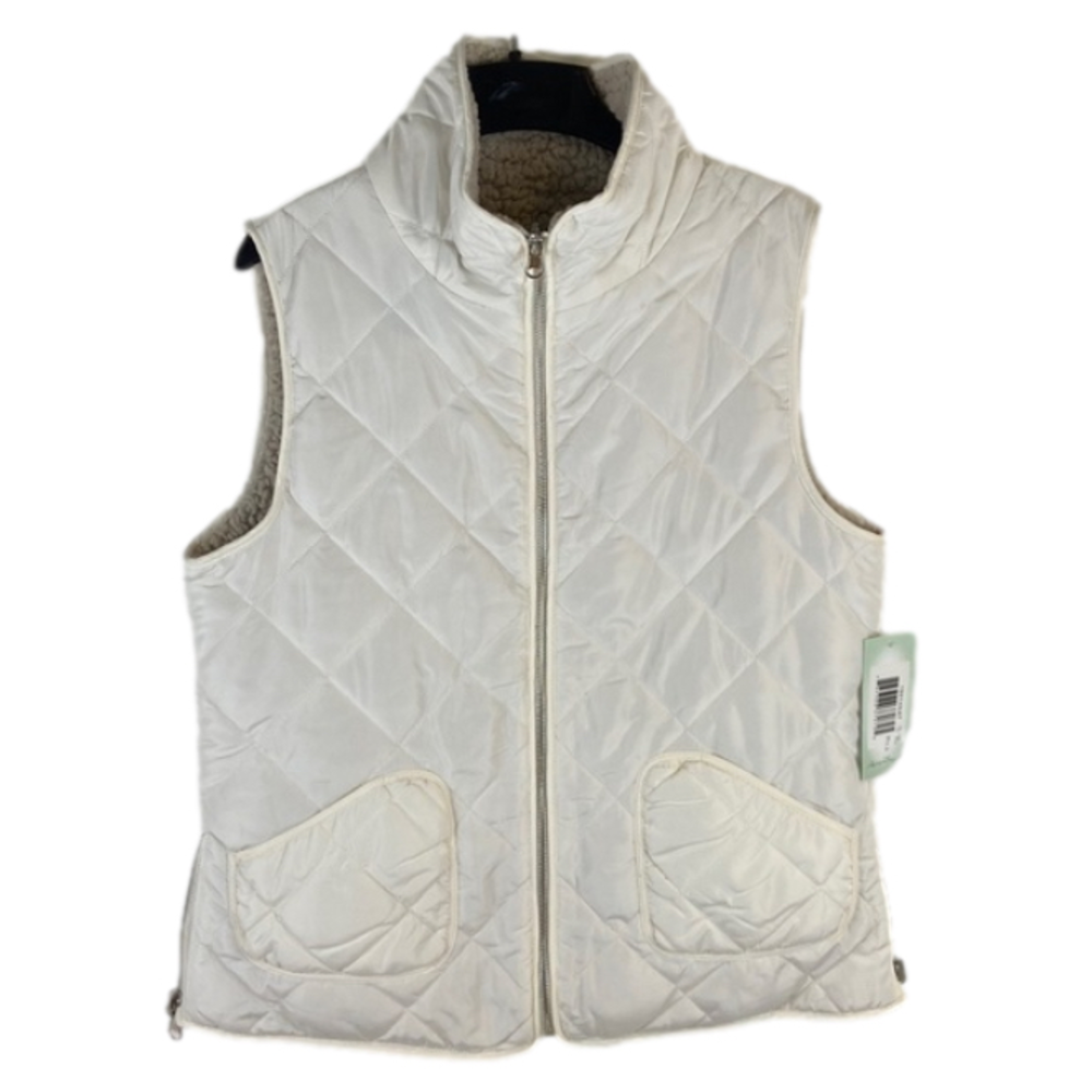 Cream & Tan Quilted Sherpa Reversible Zip Front Vest Cozy Keren Hart Medium